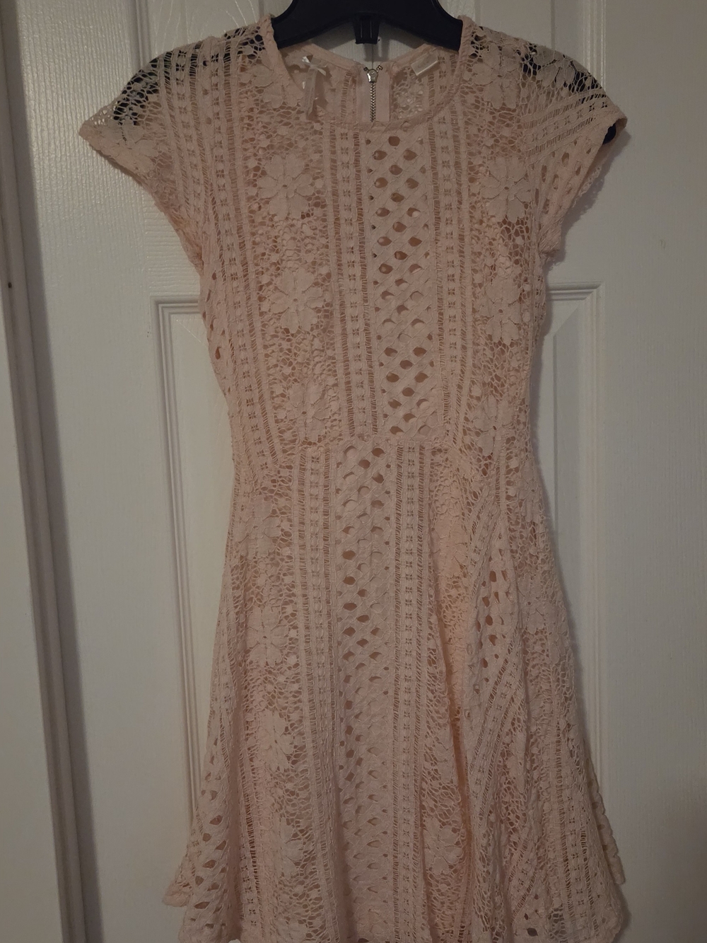 Girls' Crochet Lace Skater Dress in Blush Pink